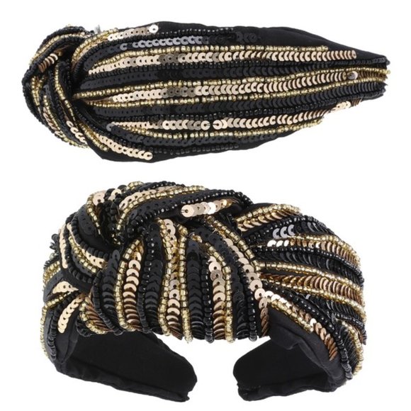 Black Gold Football Gameday Saints Knot Top Women's Headband Hair Accessories - Picture 1 of 1